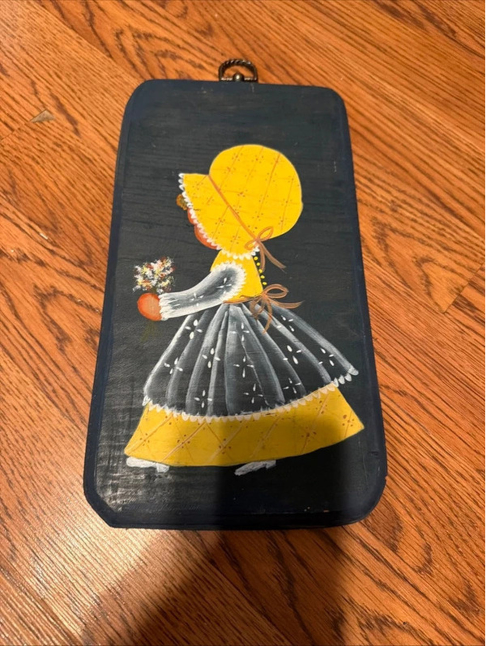 Vintage Wooden Wall Hanging Girl with Painted Dress and Hat